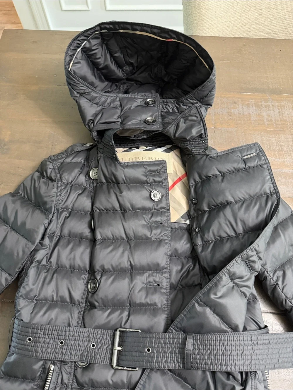Burberry Black Quilted Down Puffer Jacket with Belt